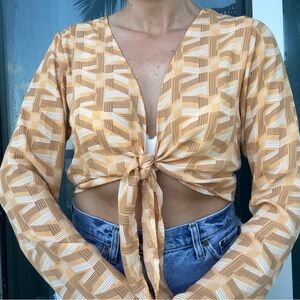 Orange Retro Hippie Tie Top Blouse M